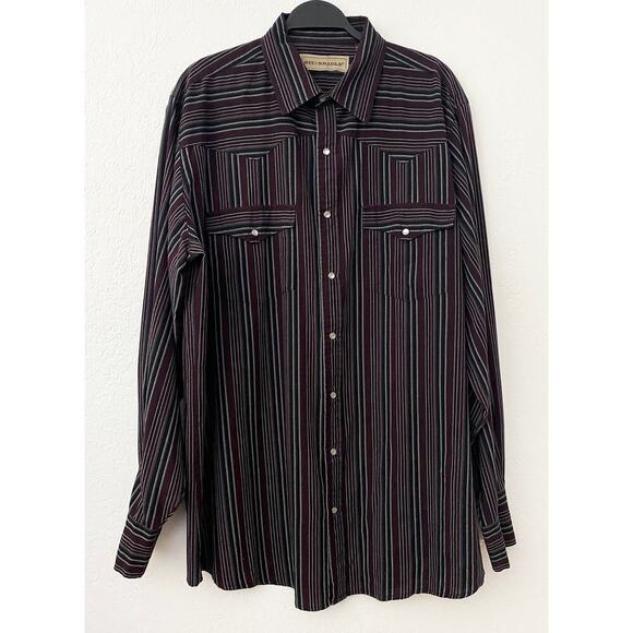Bit & Bridle Mens Purple Black Gray Striped Western Shirt Pearl Snap Buttons XLT - Picture 1 of 7